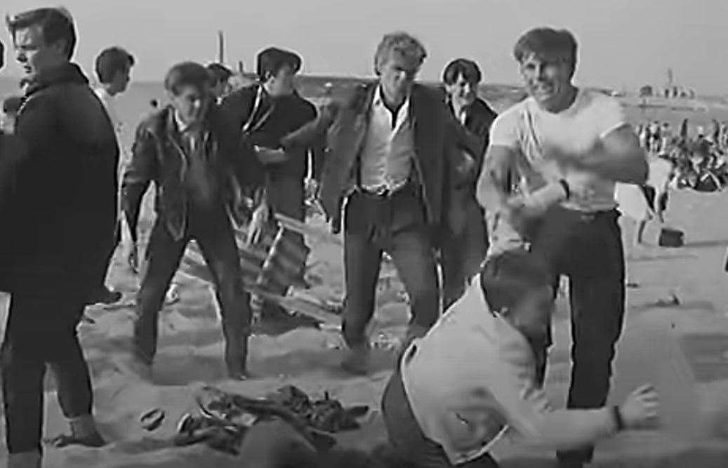Brawl on Margate beach in 1964 as Mods and Rockers clashed. Picture: British Pathe