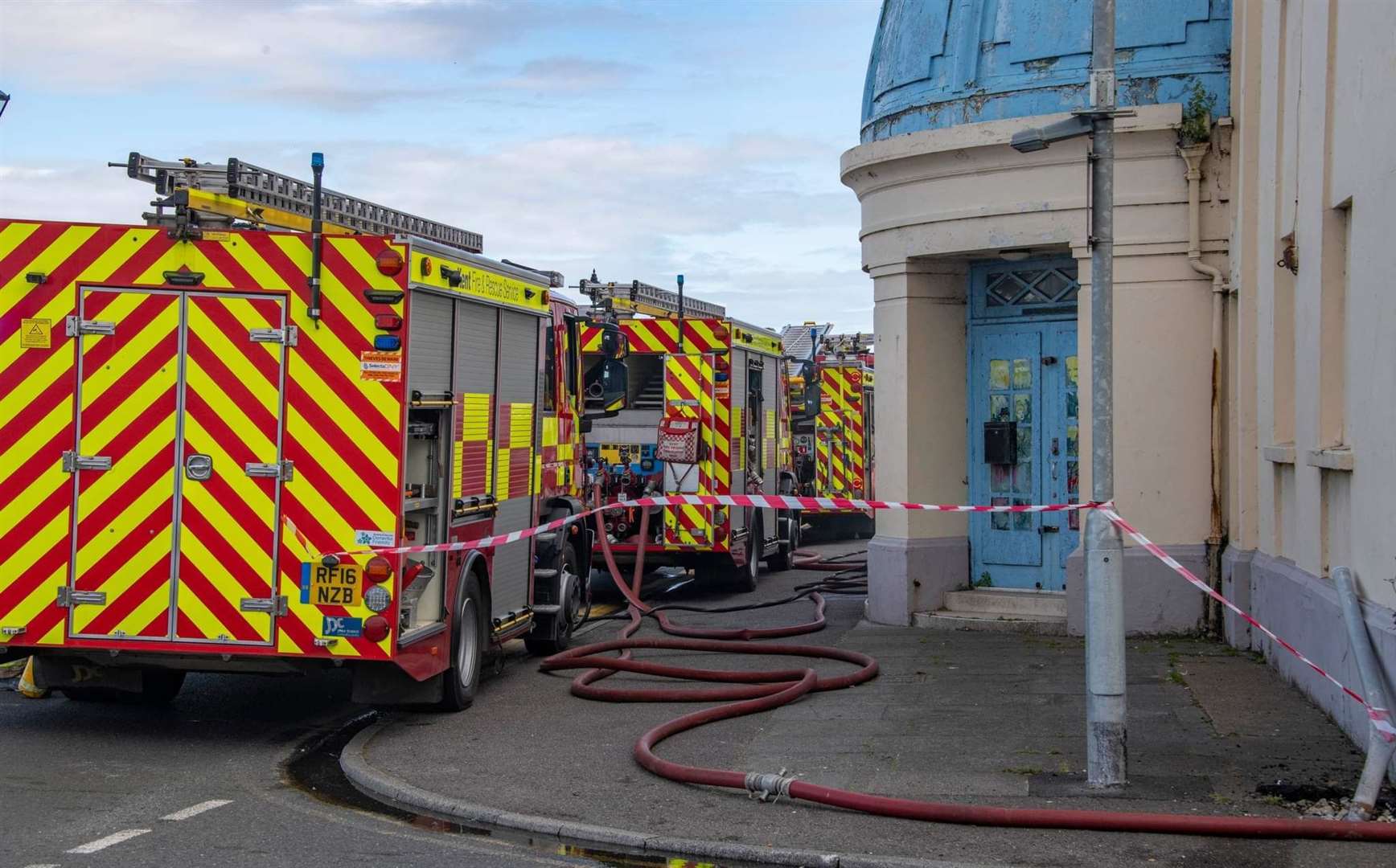 A line of fire engines at the scene yesterday. Picture: Chris Mansfield