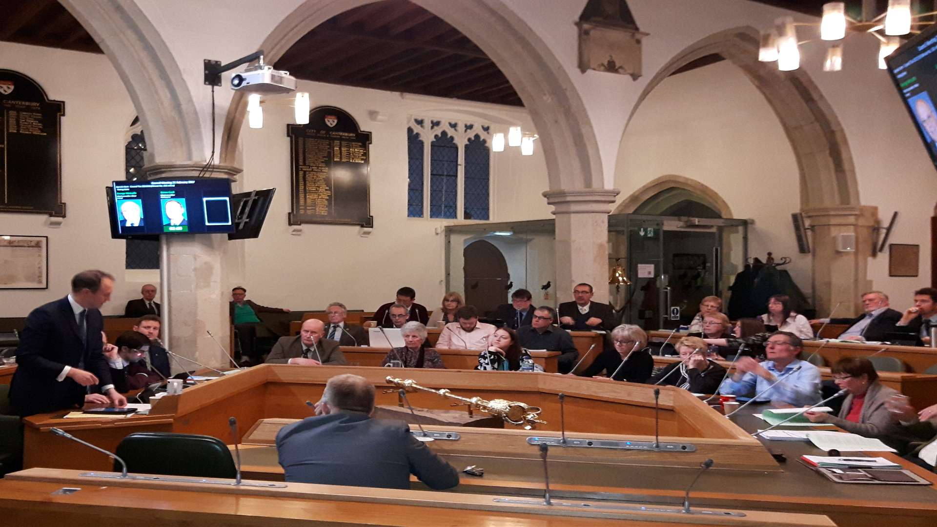 Cllr Simon Cook addresses the Guildhall during Tuesday night's budget meeting.