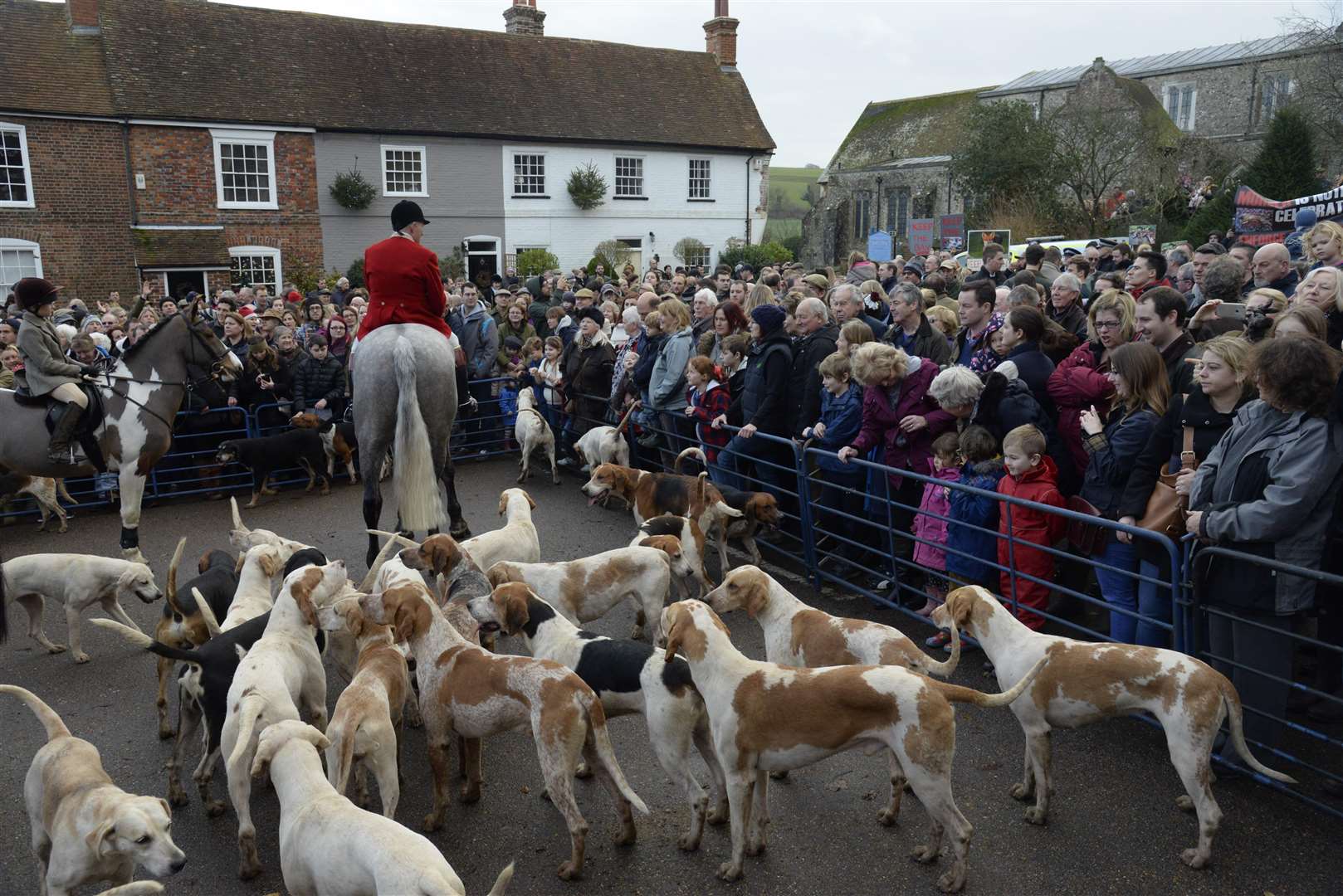 The scene in Elham village square at the meet of the East Kent Hunt with West Street on Boxing Day in 2015. Picture: Chris Davey