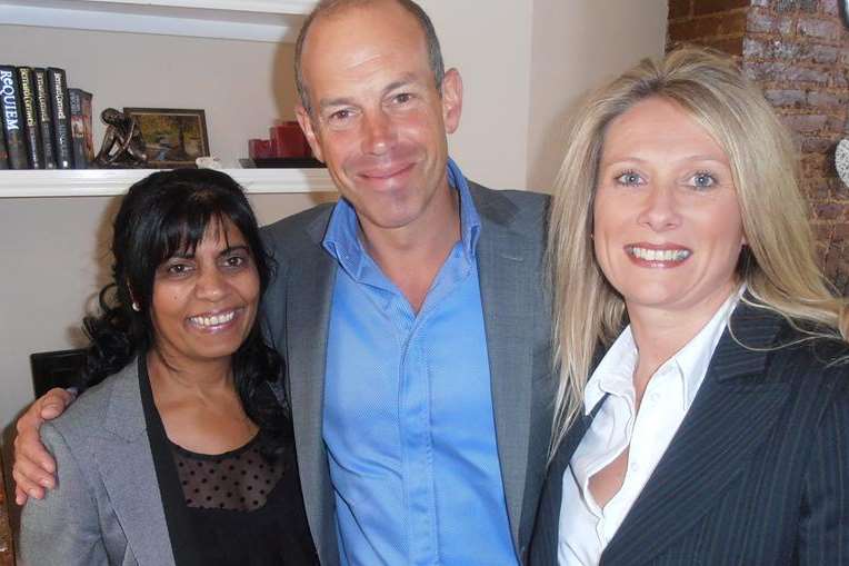 Sittingbourne property investor Hasmita Reardon and her PA Celia Emslie with Secret Agent presenter Phil Spencer