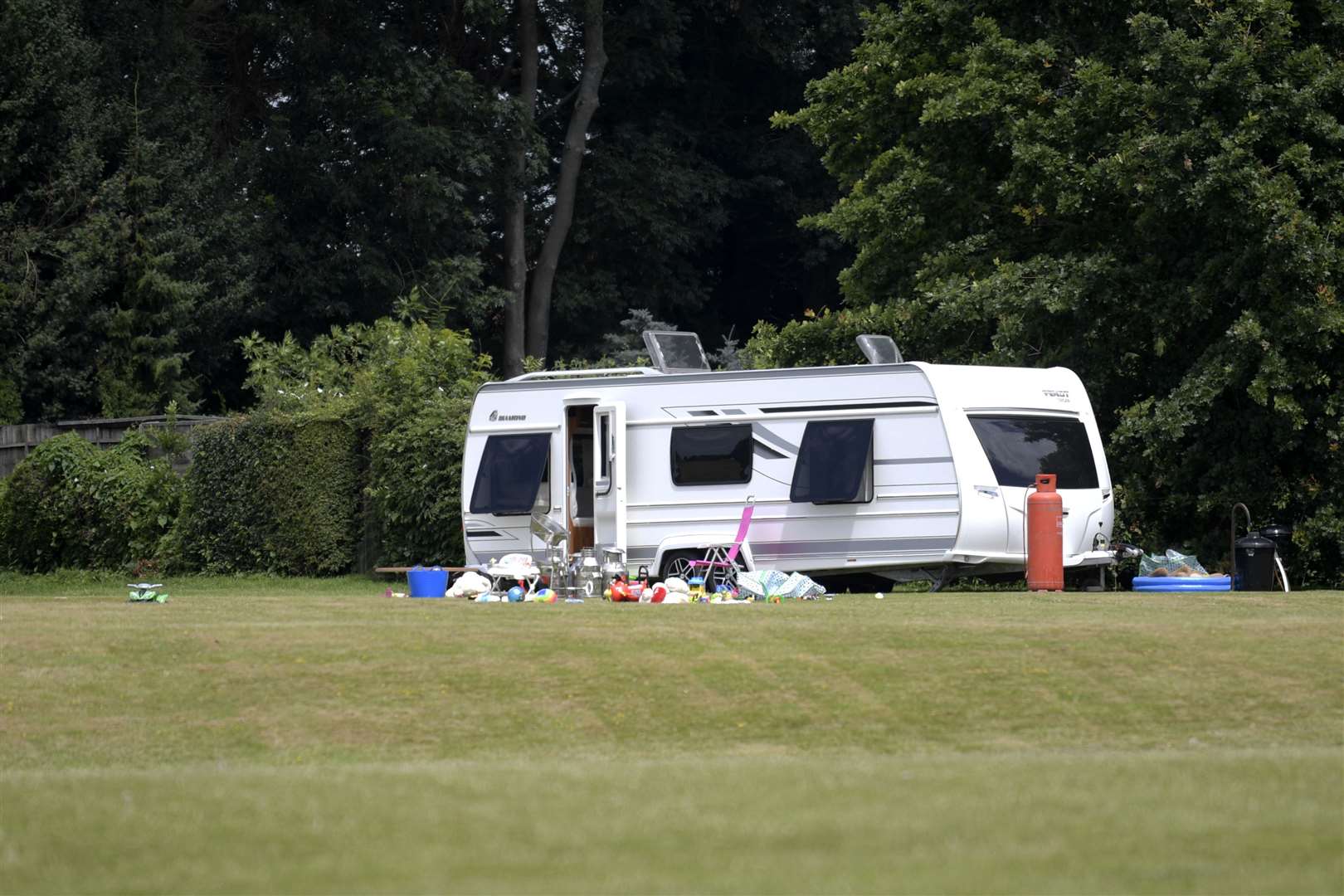 Travellers parked on council land in Kennington, Ashford. Picture: Barry Goodwin
