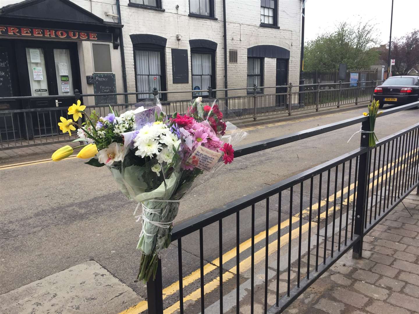 Flowers have been left at Newington High Street after the death of pensioner Rod Gates who was hit by a lorry on Thursday, April 5