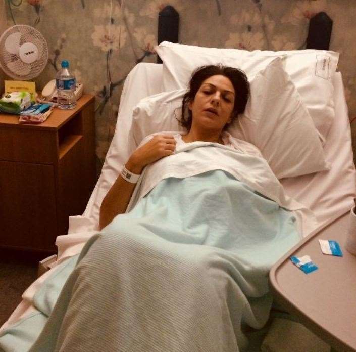 The jury was shown this picture of Nicole Elkabbass in hospital, which was in fact taken following a routine operation to remove her gall bladder