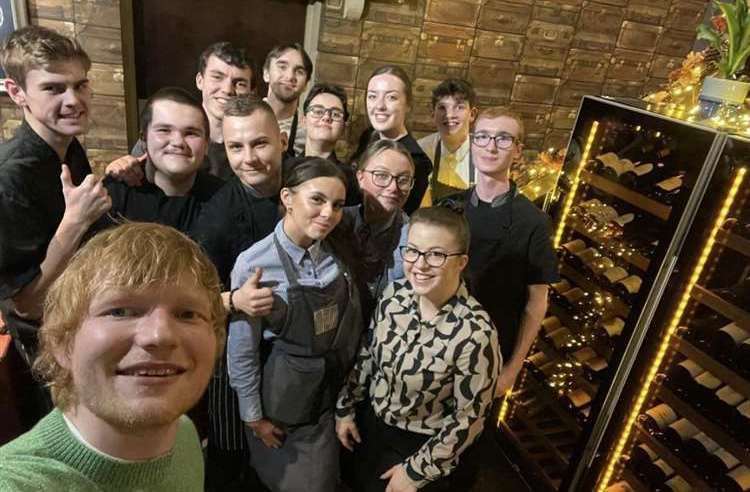 Ed Sheeran took a selfie with staff at The Hengist in March. Picture: The Hengist Village Bar & Dining Room