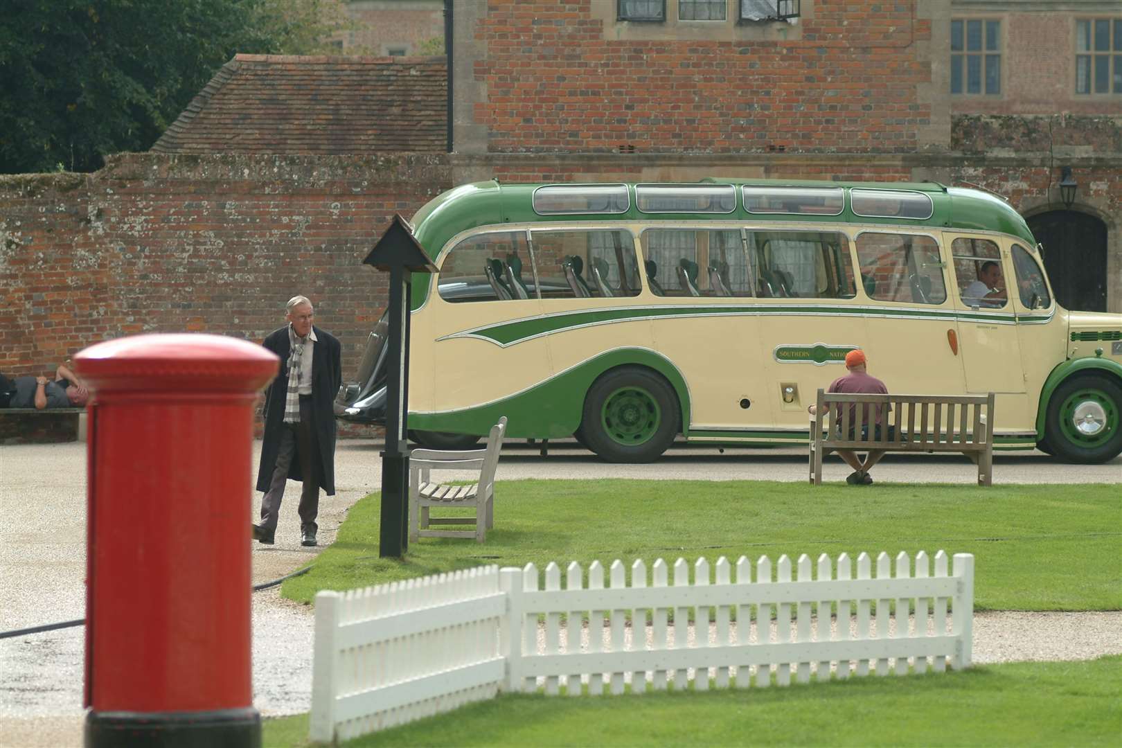 Filming of Miss Marple in Chilham Square - the square has been covered with turf to resemble a village green