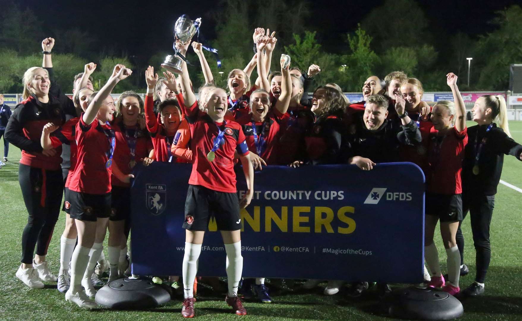 Gillingham Women celebrate at the Gallagher Stadium. Picture: PSP Images