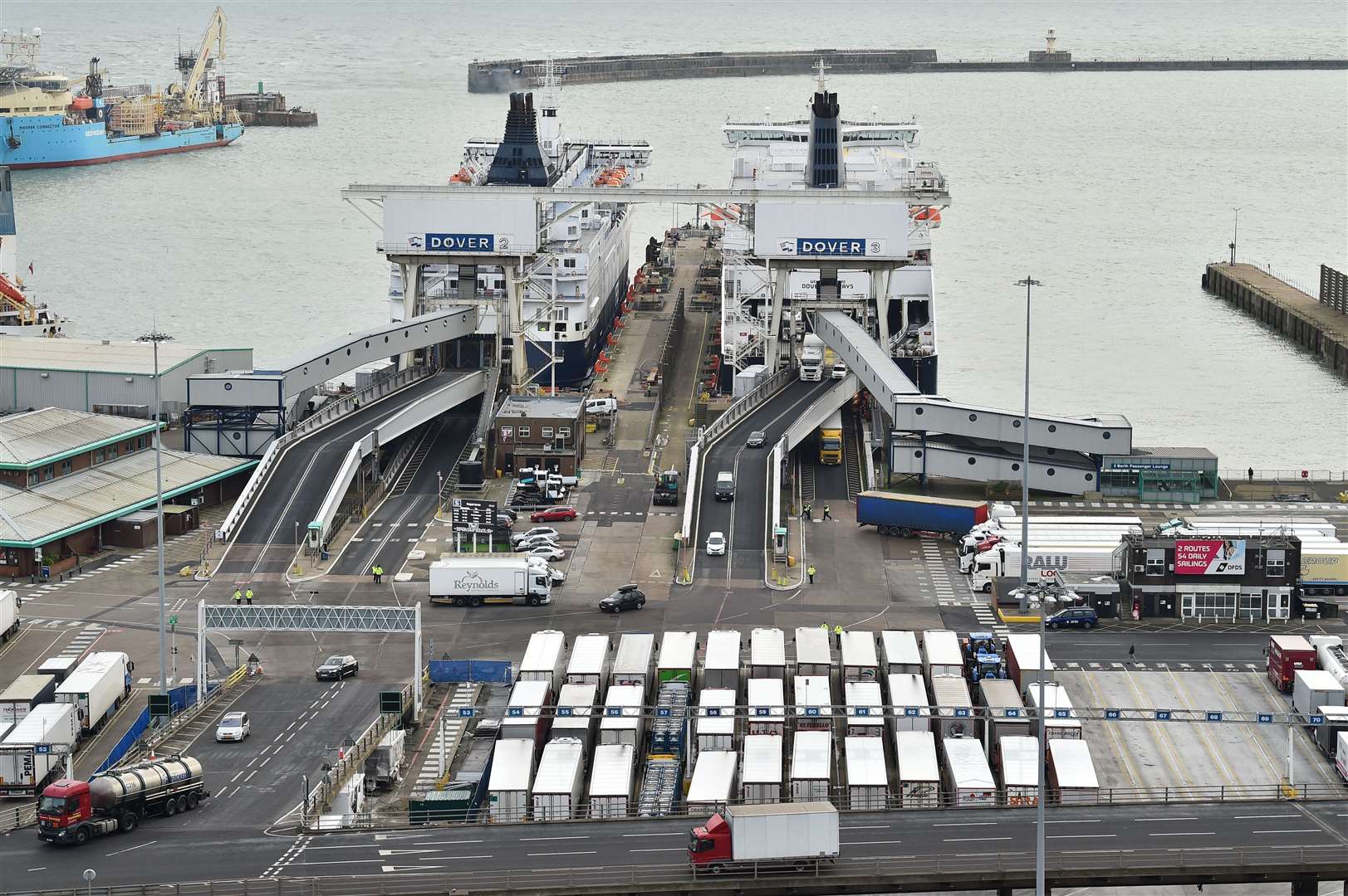 Lorries parked waiting to be loaded at the Port of Dover. Photo: Glynn Kirk/AFP/Getty Images