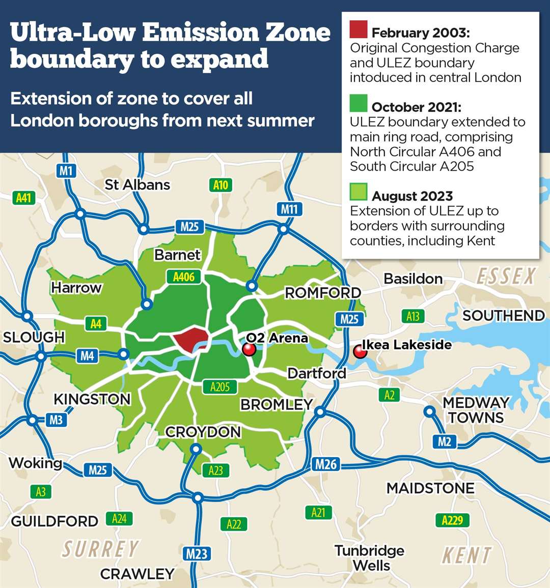 The ULEZ is expanding in August up to the border of Kent