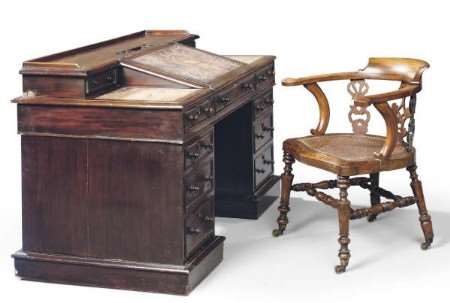 The writing desk and chair Dickens used when penning the likes of Bleak House and Great Expectations. Picture: Christie's London