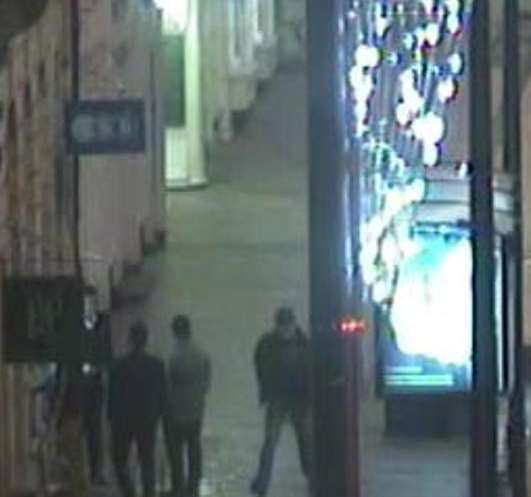The last known CCTV sighting of missing Pat Lamb. He is seen on the right and is on his own walking down High Street towards Pudding Lane