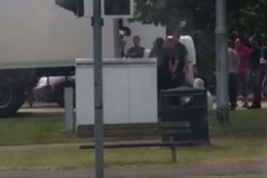The group were filmed exiting the lorry along the Cobbs Wood Industrial Estate