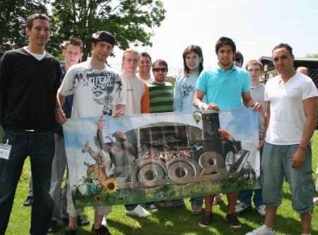 Z008 festival organisers Matt Dice, far left, and Ricardo Monty, far right, with students at South Kent College