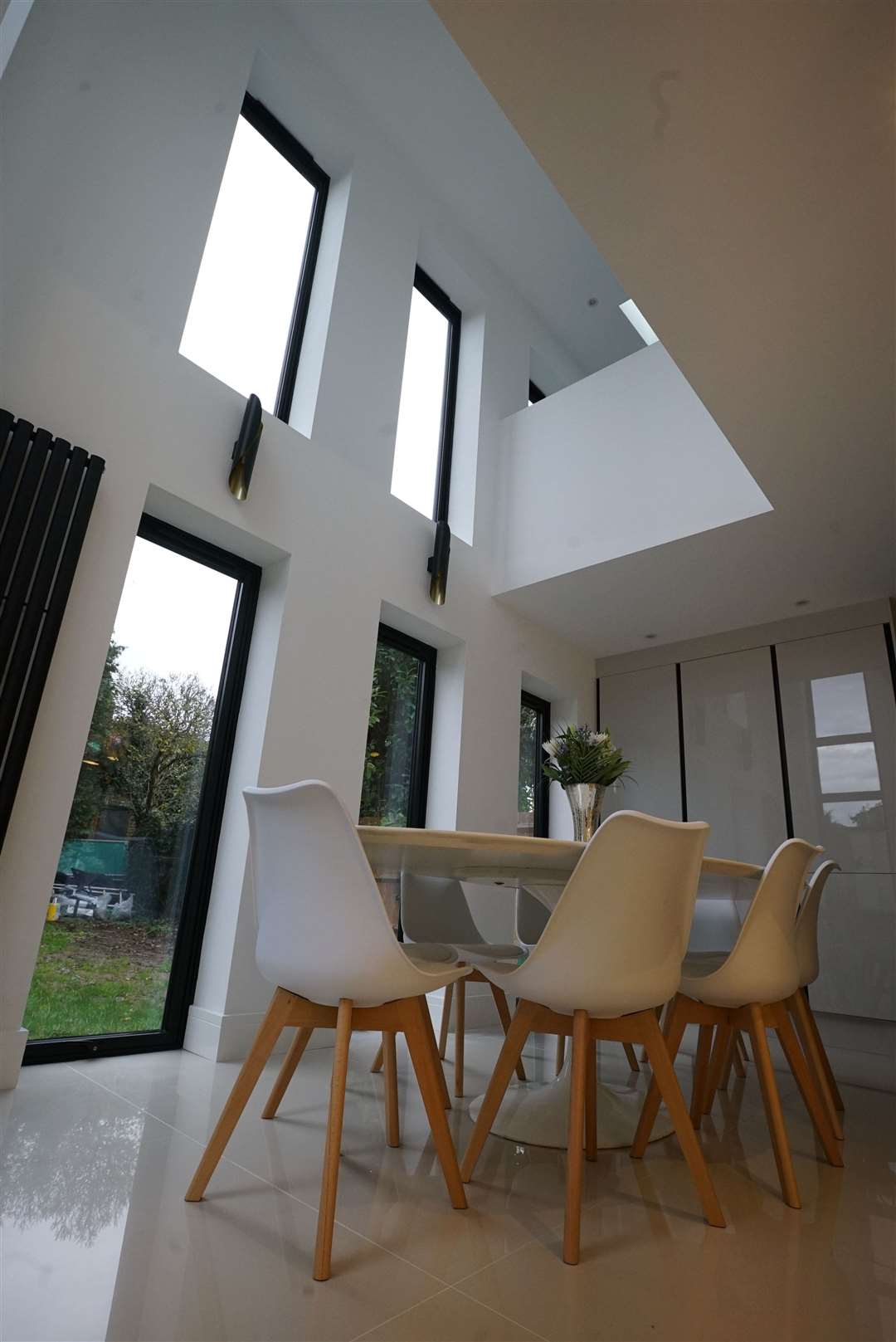 The new dining space under the feature double height ceiling. Picture: BBC/Remarkable TV