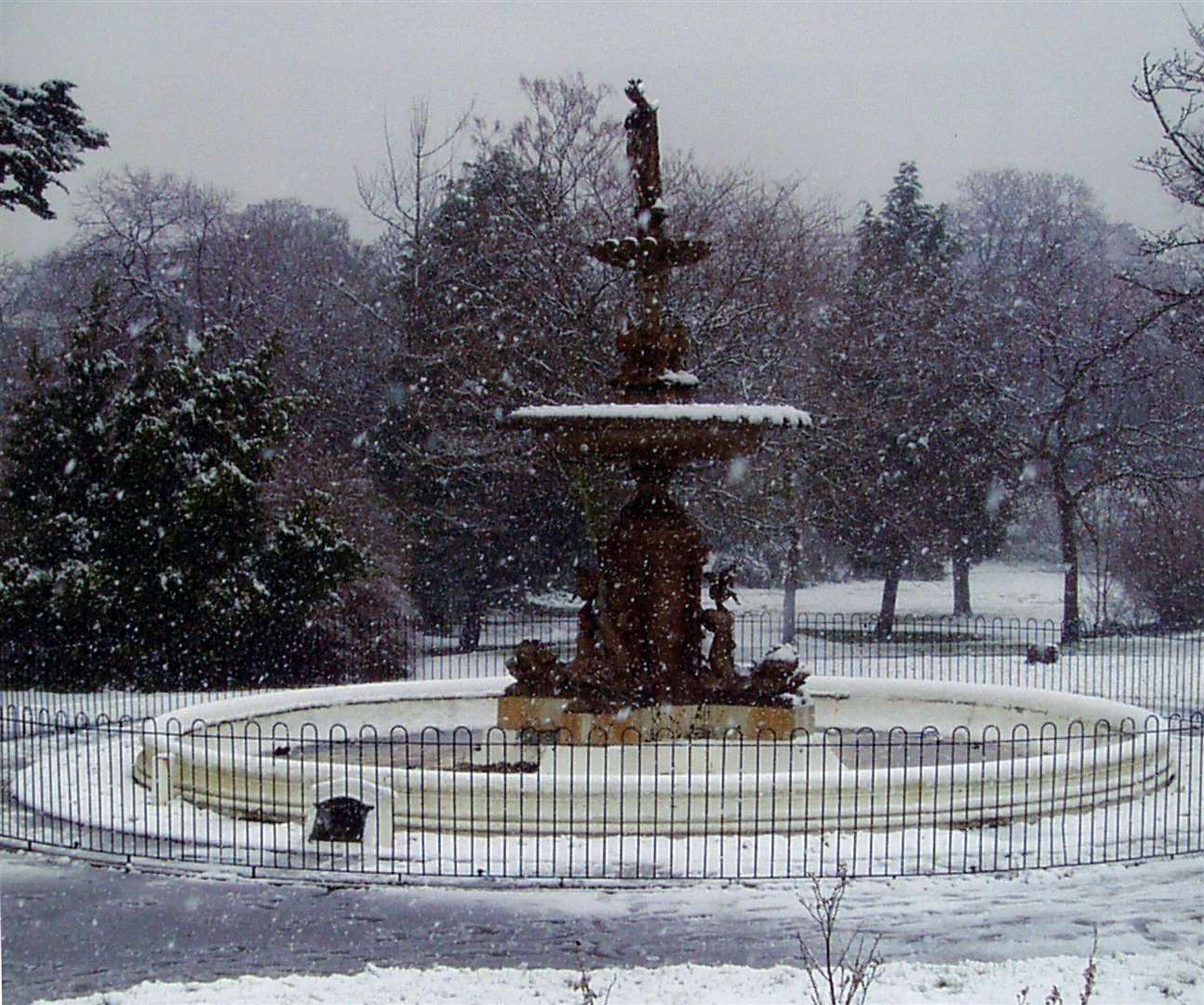 The historic fountain on a snowy day. Picture: Andrew Eley