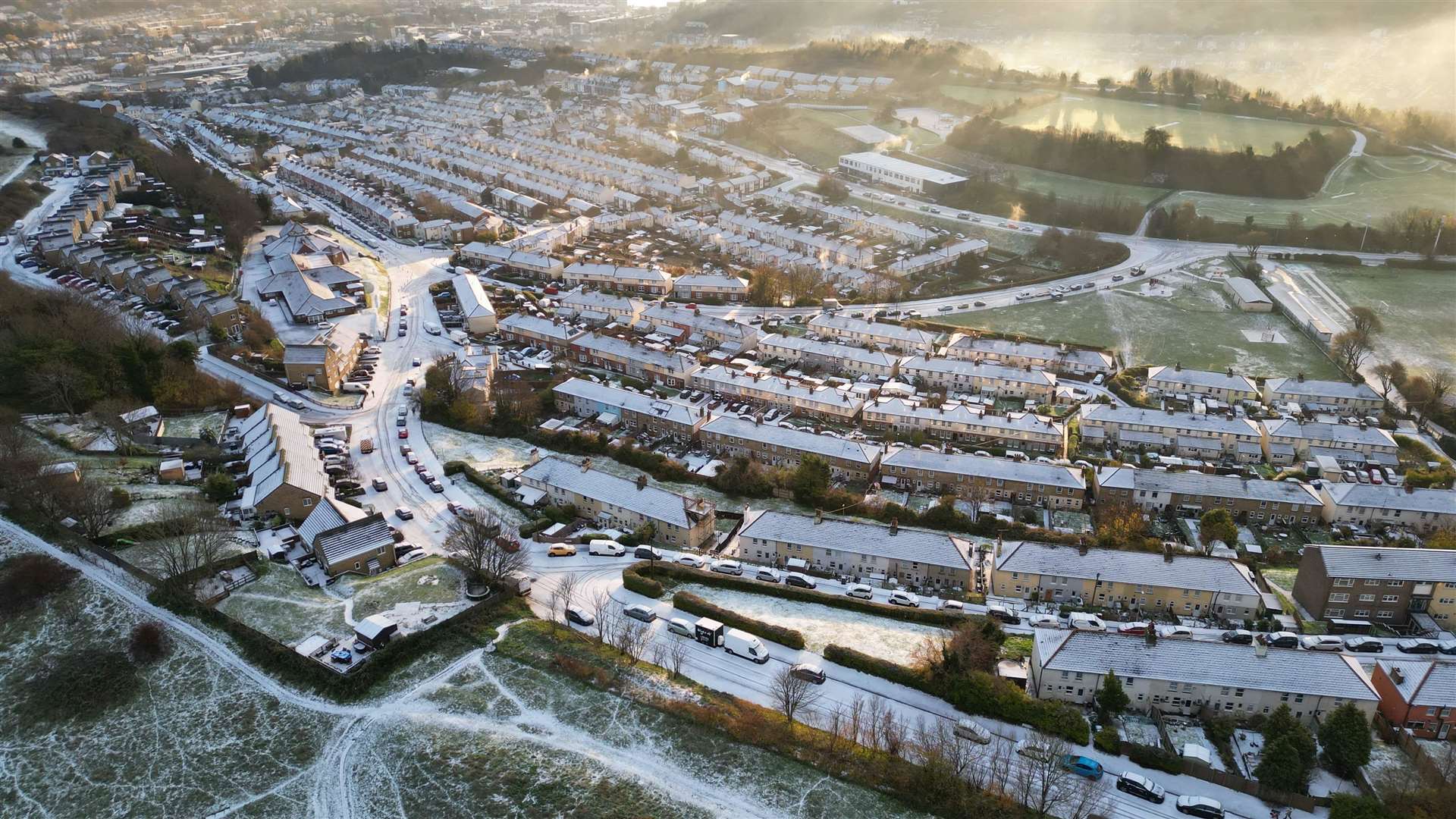 Drone images show a wintery morning in Tower Hamlets in Dover. Photo: Mark Hamilton