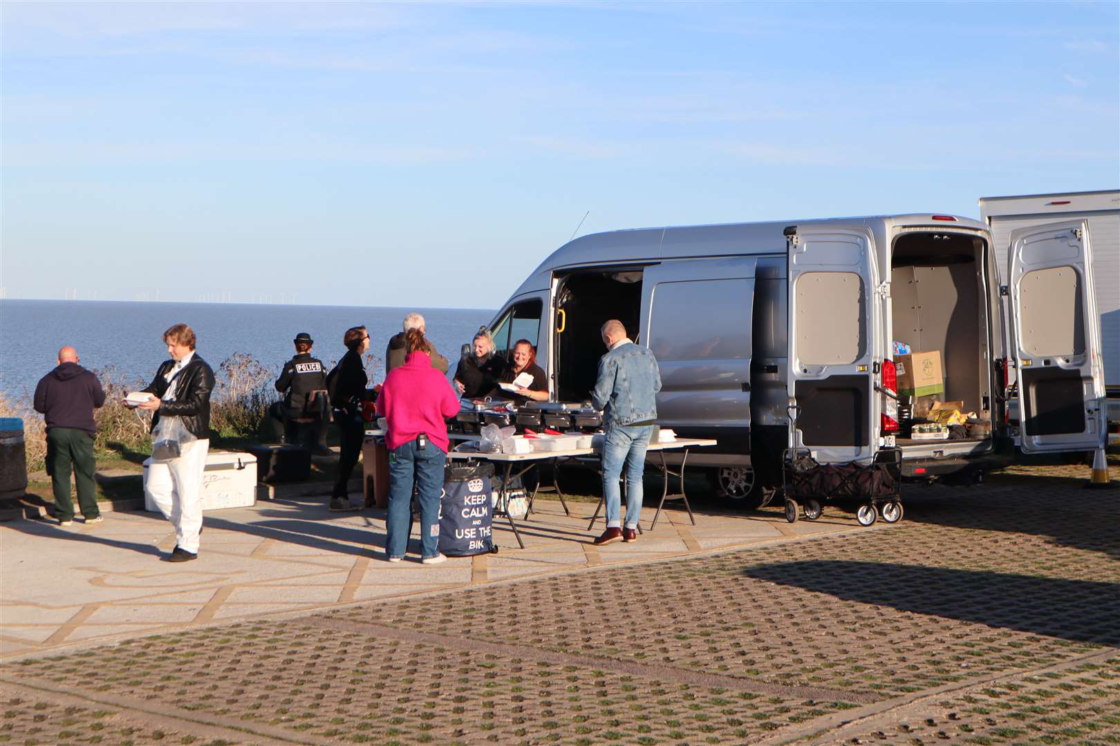 Food wagon keeping cast and crew nourished while shooting scenes for Silent Witness on The Leas