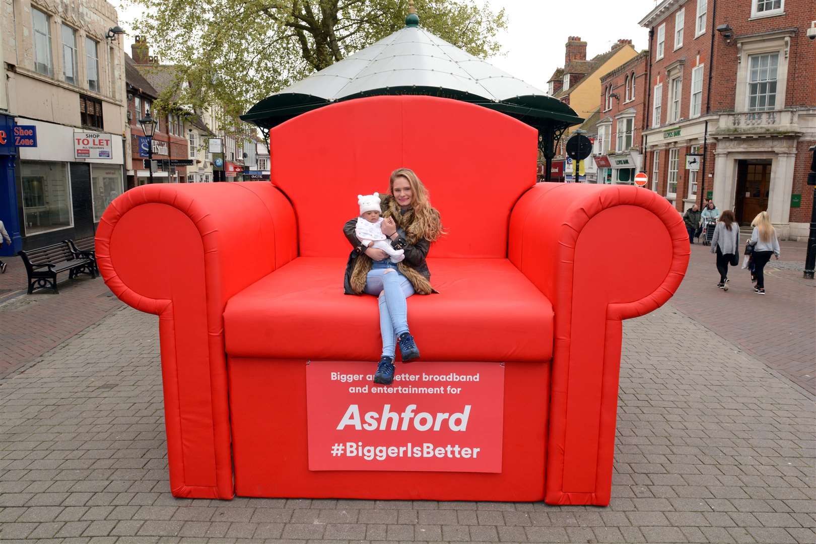 Virgin brought a giant red armchair to Ashford High Street to mark its work to connect 8,000 homes in the district with fibre optic broadband