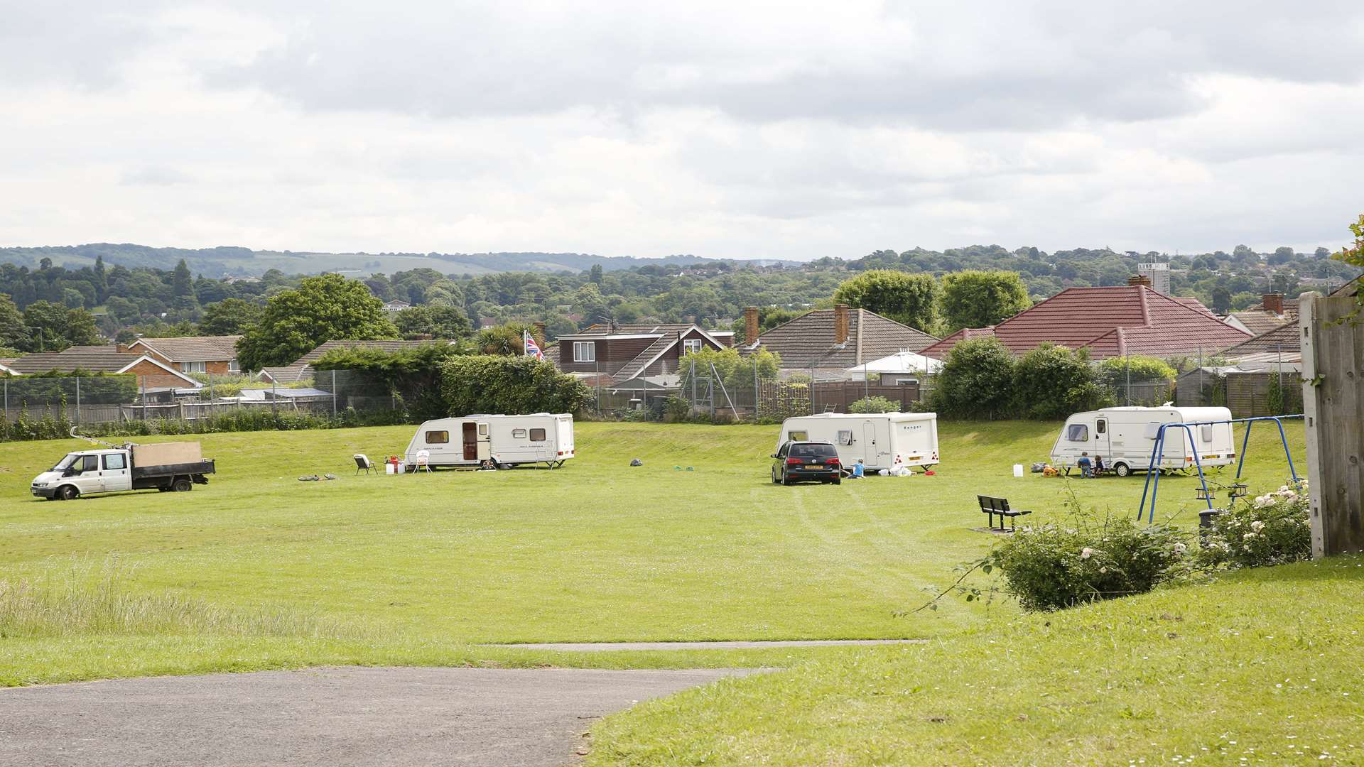 Caravans have moved onto Midley Close Playing Fields