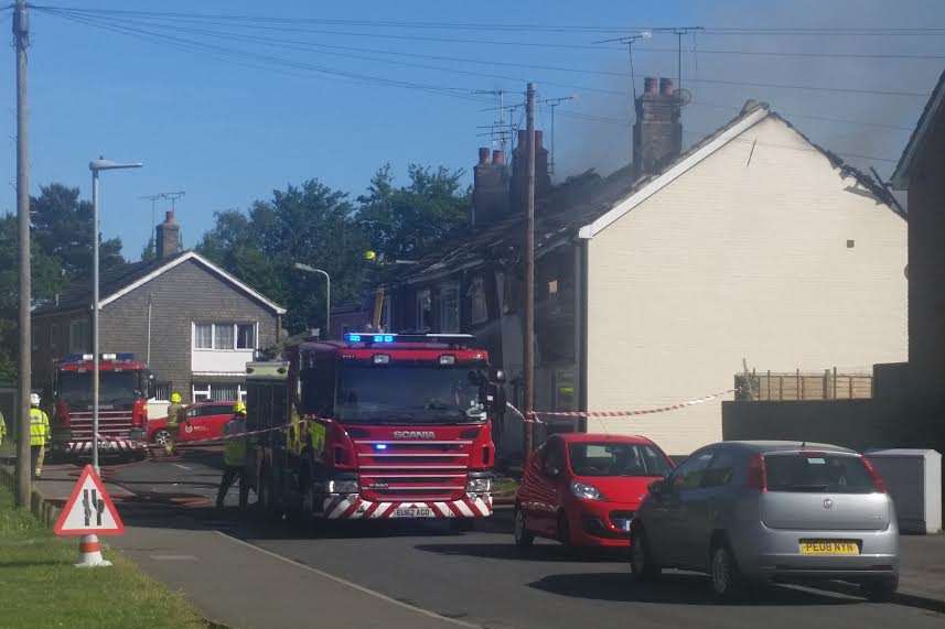 Fire crews remain at the scene. Picture: Vicky Castle.