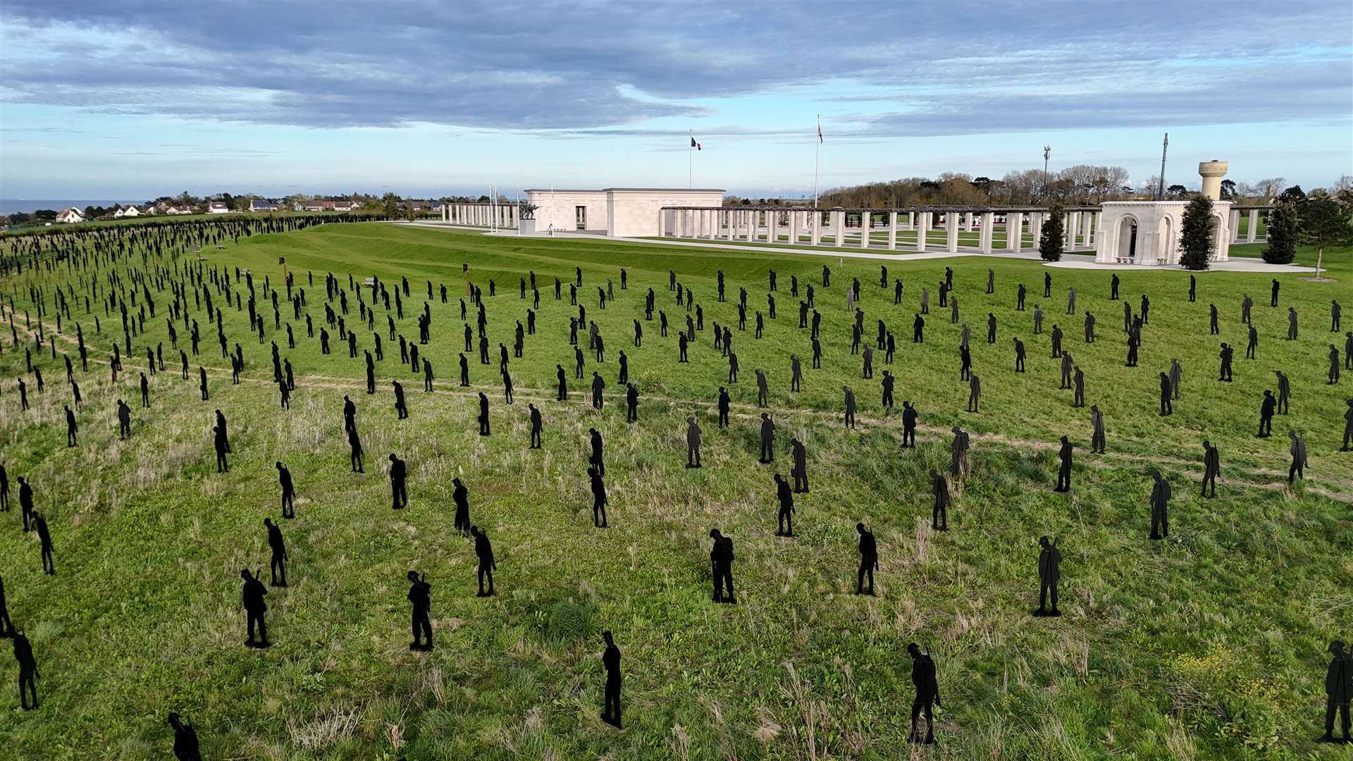 A view of the Standing with Giants silhouettes which create the For Your Tomorrow installation at the British Normandy Memorial, in Ver-Sur-Mer (Gareth Fuller/PA)