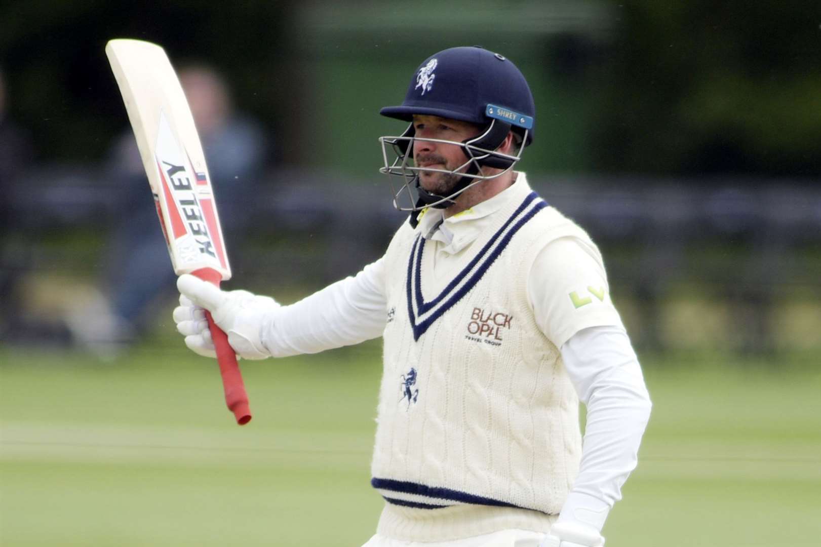 Darren Stevens raises his bat during his dazzling innings at Canterbury on day two. Picture: Barry Goodwin (47427767)