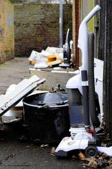 Waste, including electrical goods, dumped in the alley behind Shrimp Terrace, Marine Parade, Sheerness
