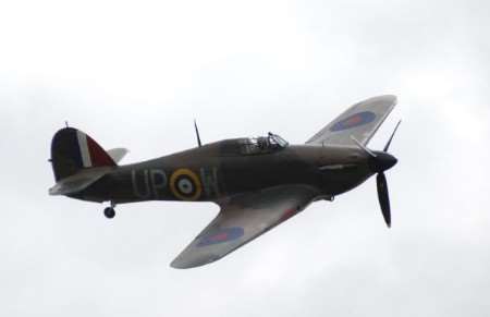 A Hurricane fighter plane, which saw action in the Battle of Britain, flys over Biggin Hill Airport. The plane flew in to the airport in support of the campaign to see a statue of Sir Keith Park erected on the Fourth Plinth of Trafalgar Square.