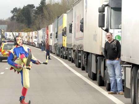 Interpretive dance performances are being proposed to give relief to drivers who are trapped in their cabs while Stack is in force. Posed photograph by Jo Kerman