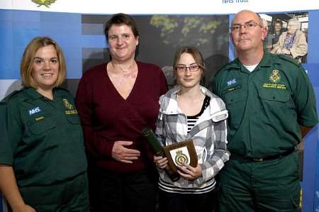 Rebecca Potts (centre right) with Julie Clarke and ambulance staff Emma and Paul Webber