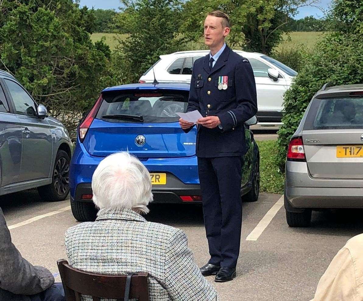 Lieutenant Peter Ralph of the Australian High Commission at the service in remembrance of Richmond Anthony Barrett Blumer at The Hop Pole Inn on Saturday. Picture: The Hop Pole Inn
