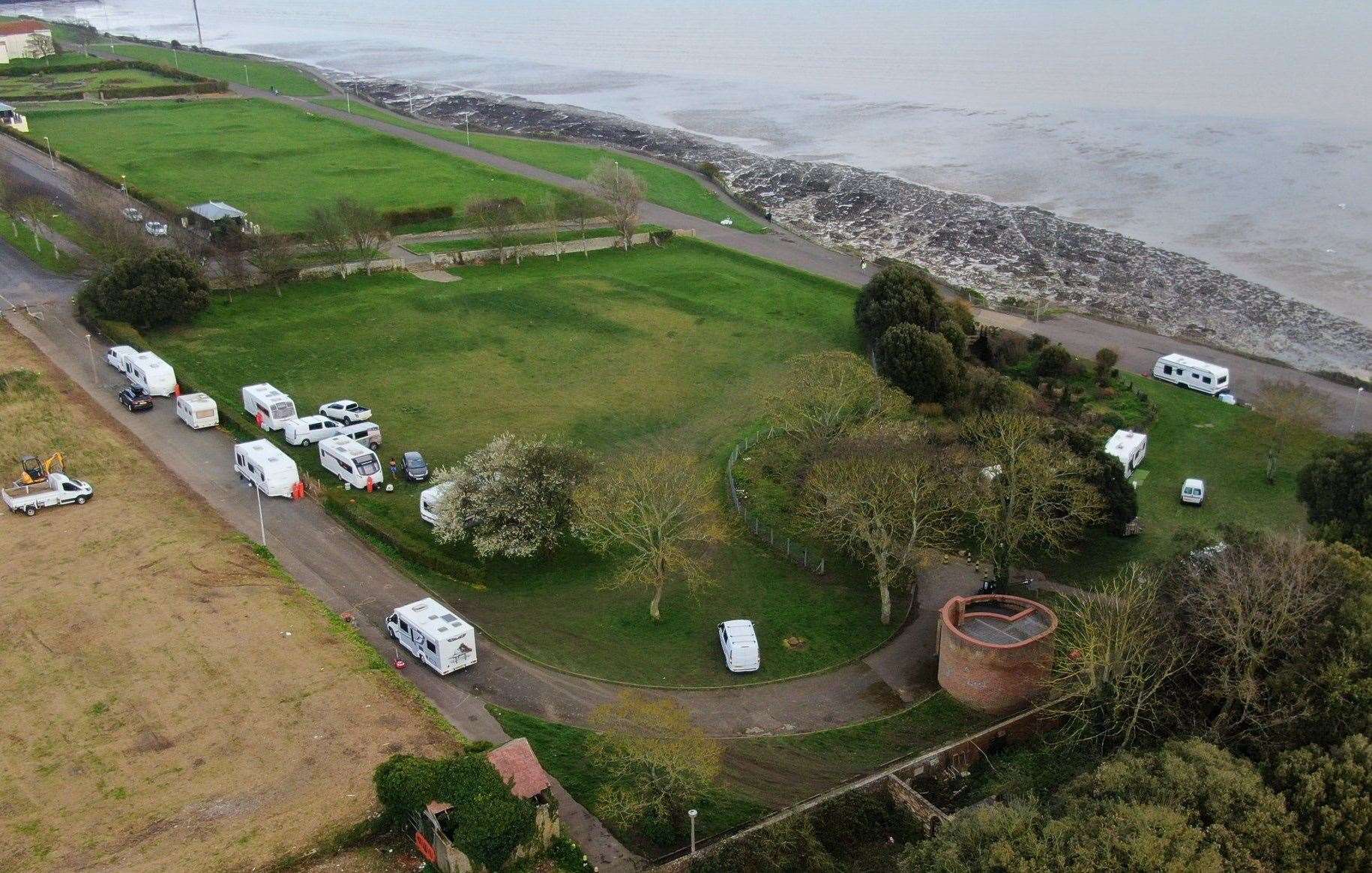 Travellers parked up on the Westcliff in Ramsgate. Picture: Swift Aerial Photography (7980045)