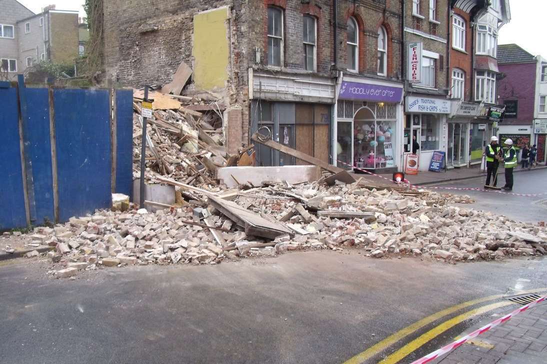 A collapsed wall in Ramsgate High Street. Picture: Mike Pett
