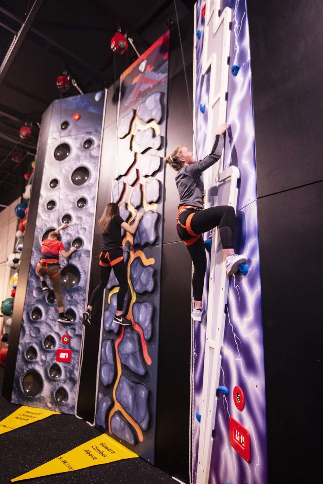 The climbing walls each feature unique challenges to scale