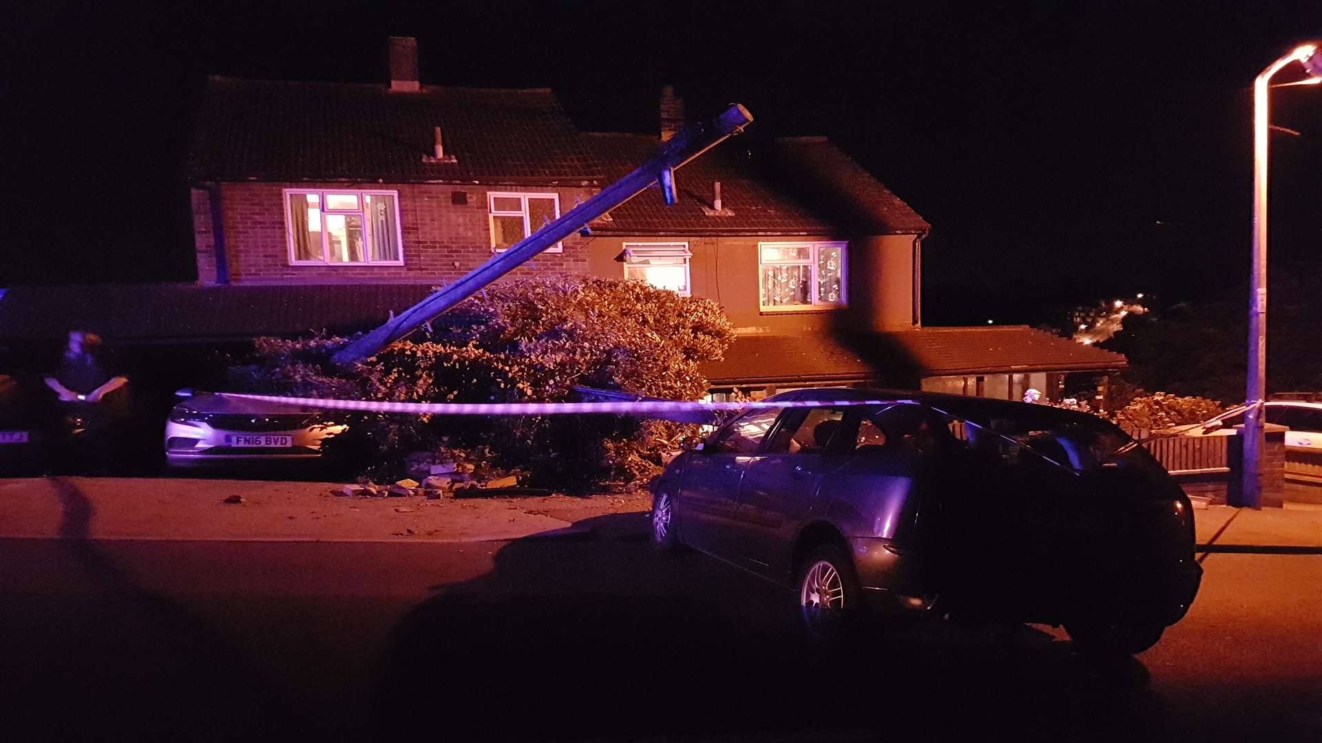 The telegraph pole snapped as a result of the collision. Picture, Patrick Burgess.