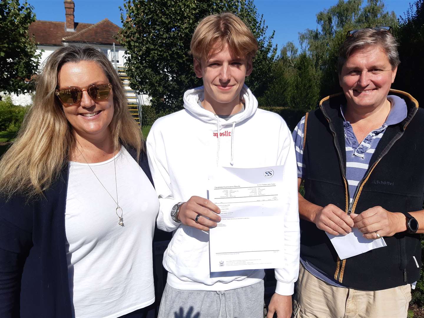 Sutton Valence School student Archie Yorke got 2A*s and a C, pictured with his parents Kate and Toby Yorke