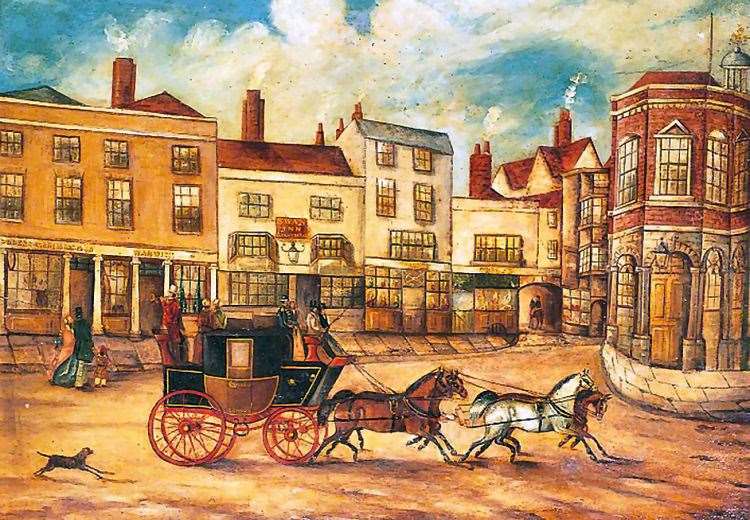 A painting of Maidstone High Street in the 1800s showing the Swan. Picture: dover-kent.com