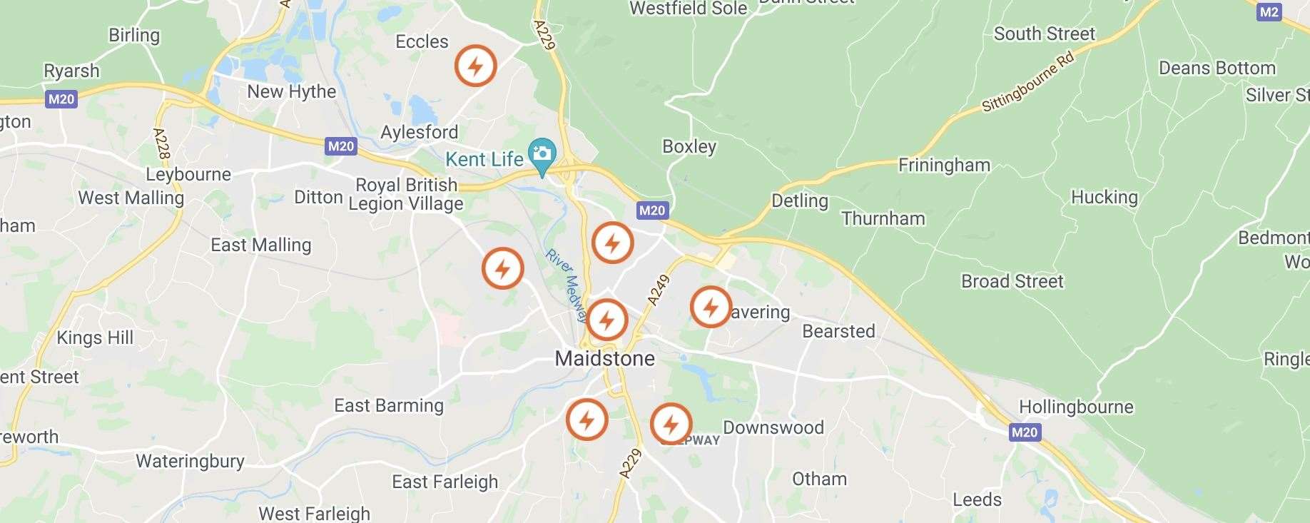 More than 2,000 homes across nine postcodes in Maidstone are without power. Picture: UK Power Networks