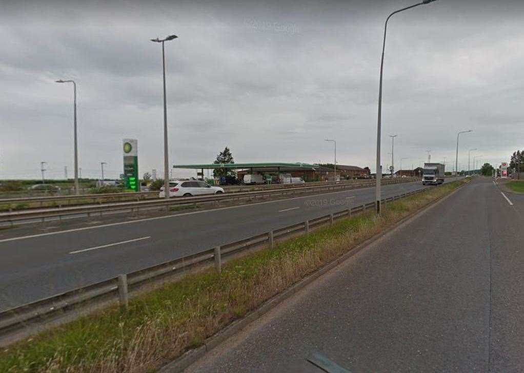The London-bound carriageway of the A299 Thanet Way was closed near the Dargate exit. Picture: Google