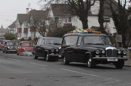 Classic cars flanked the hearse at enthusiast Benjamin Maitland's funeral