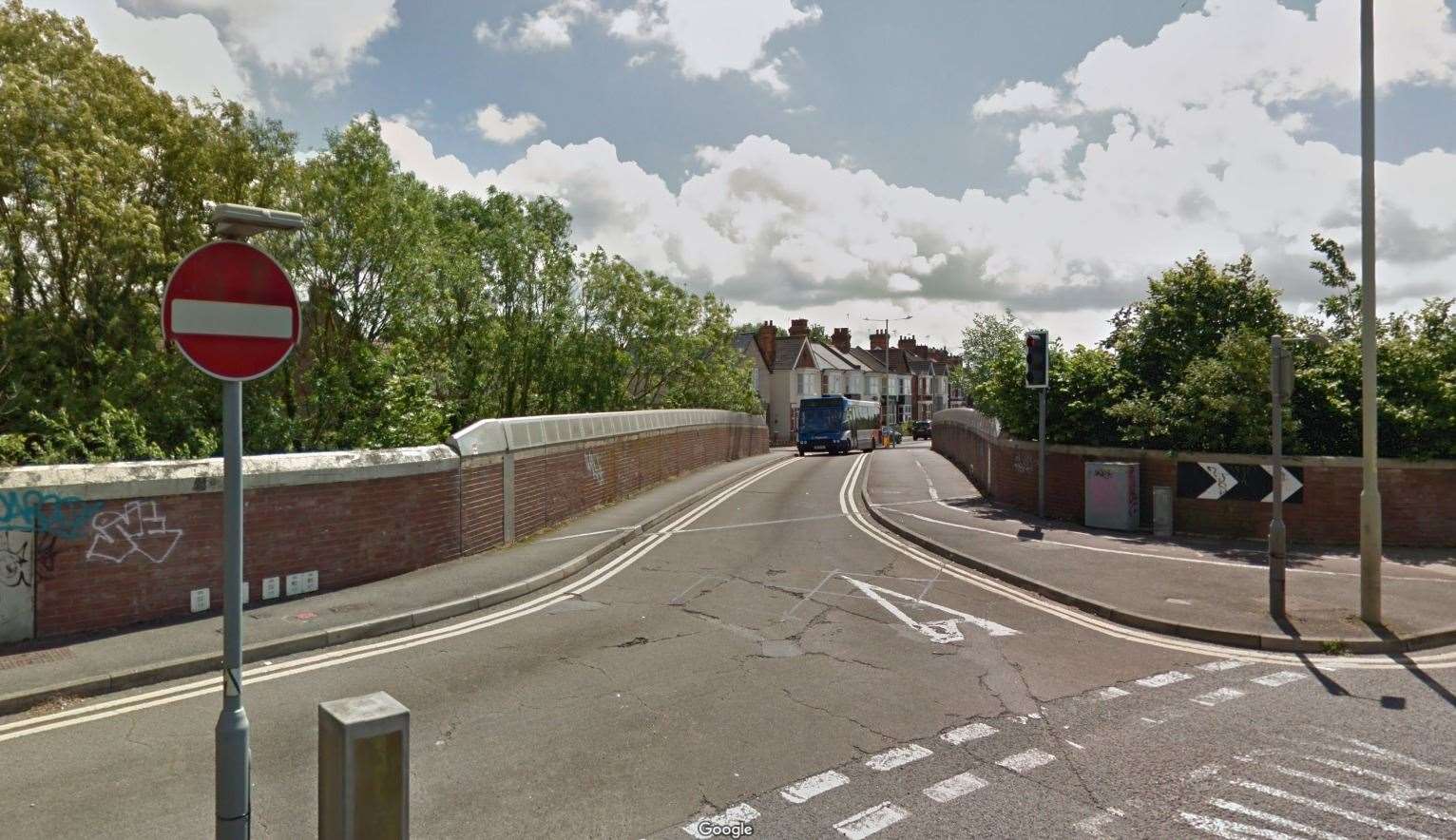 Three men attacked the victim on the bridge between Sackville Crescent and Carlton Road. Photo: Google Street View