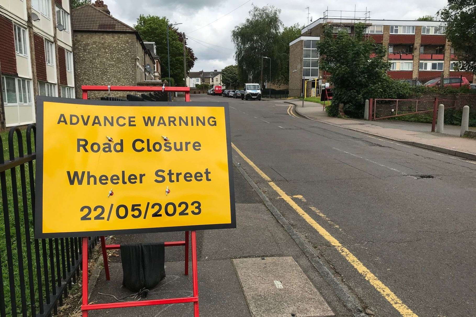 Road closure sign put up along Wheeler Street in Maidstone