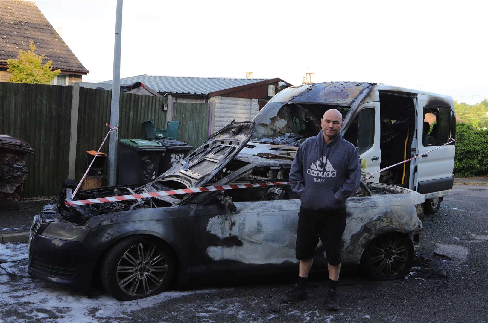 Robert Hallifax raced to save his van from being set alight by the burning vehicle. Picture by Keith Thompson