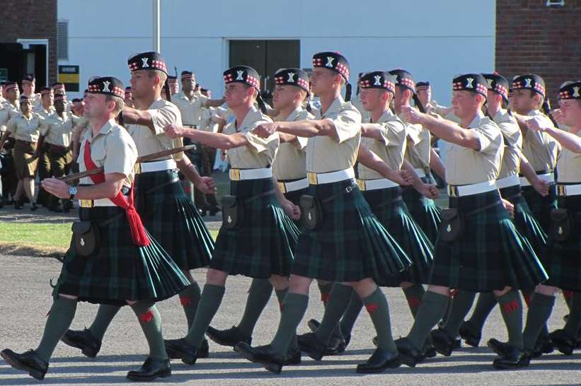 Soldiers from the Argyll and Sutherland Highlanders on parade at Howe Barracks before receiving their Afghanistan service medals in 2011