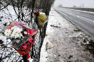Flowers at the crash scene on the A20 at Wrotham Hill