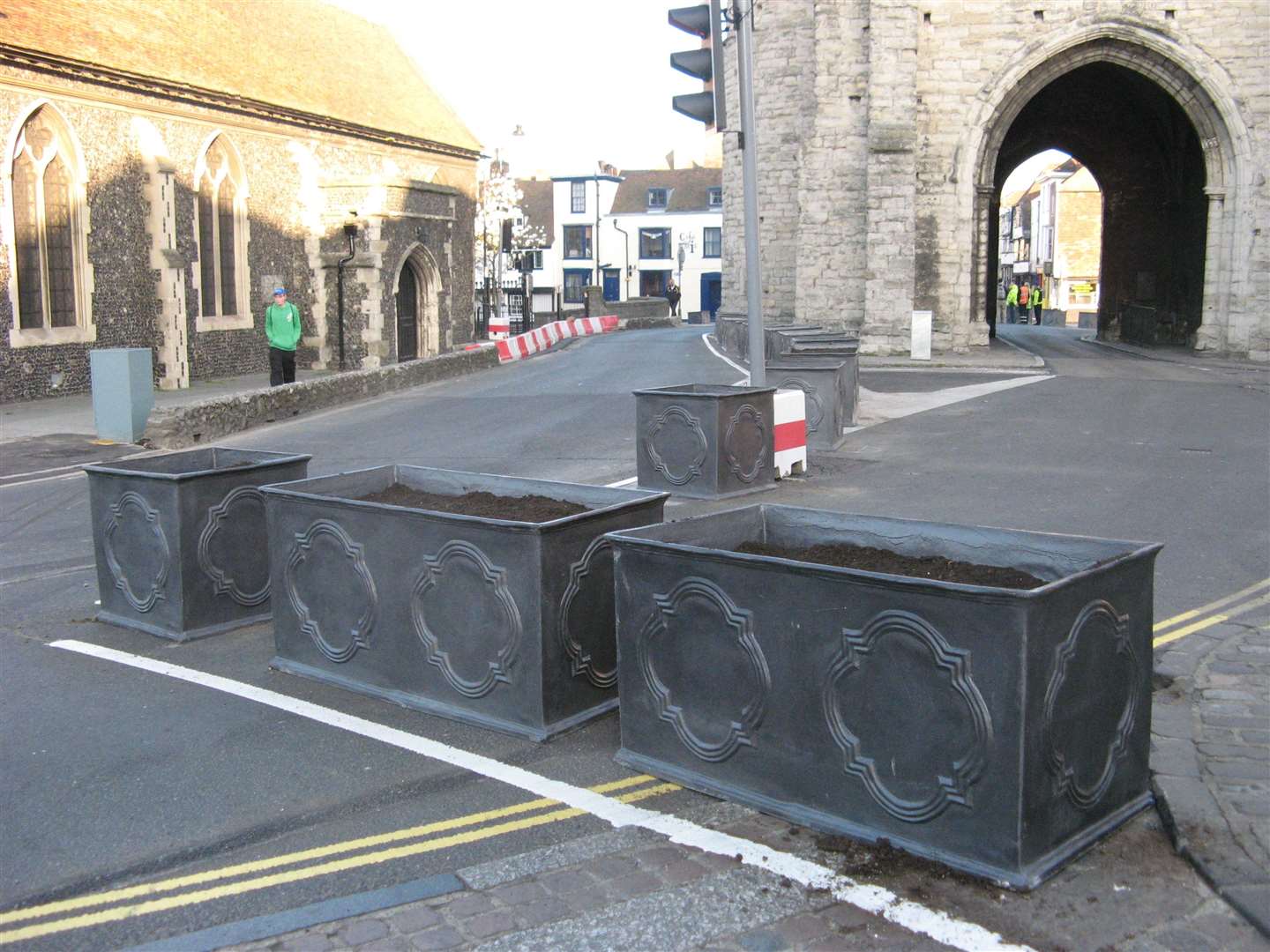 Barriers blocking traffic from passing through the towers