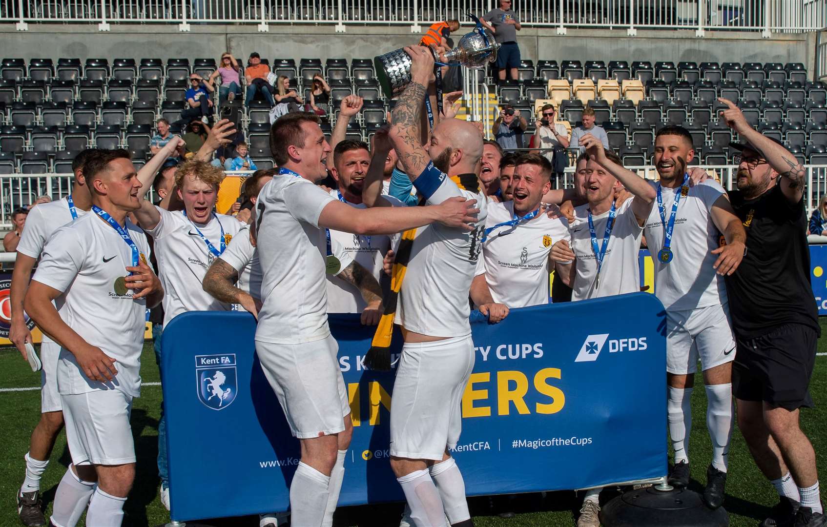 Littlebourne celebrate their DFDS Junior Cup A Final success. Picture: Ian Scammell/PSP Images