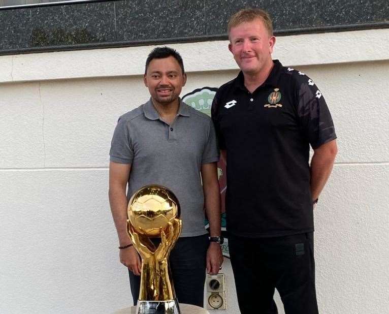 Ady Pennock won the Singapore Premier League last year. Pictured with the Crown Prince of Brunei, the club chairman