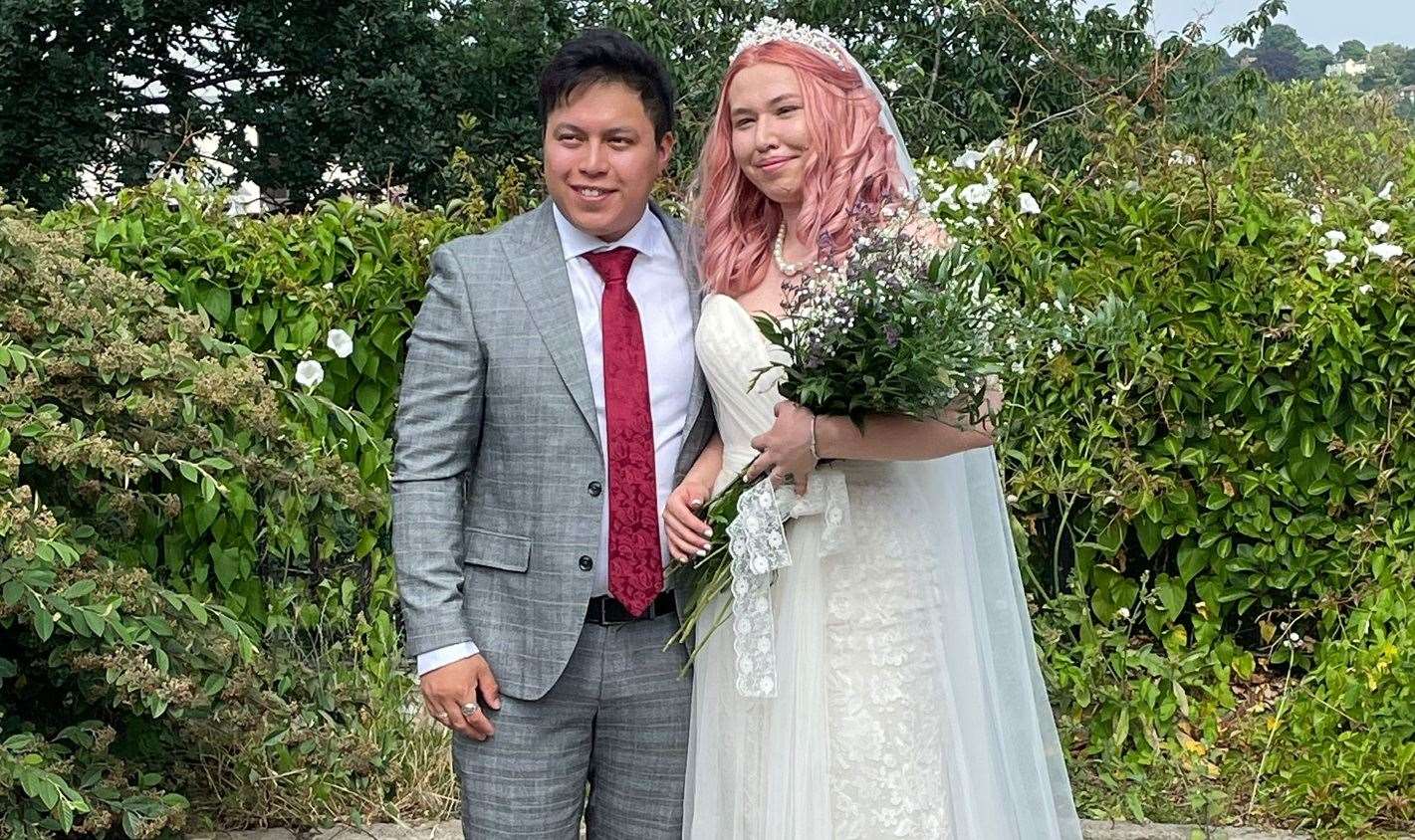 Aaron and Chanice Maullin only tied the knot last month, with Aaron wearing the French Connection suit which has now been stolen from him. Picture: Chanice Maullin