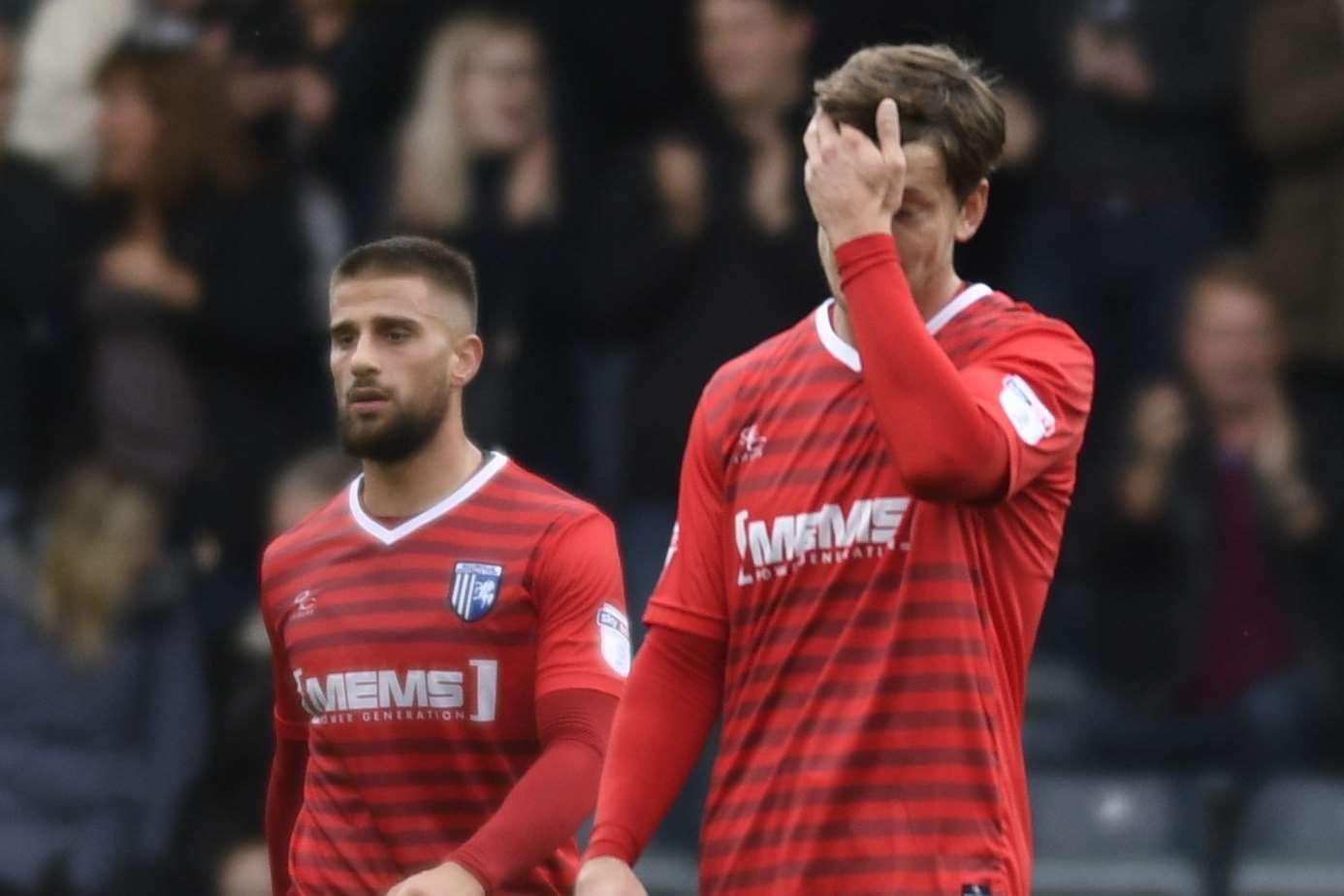 Dismay at the back after Gills concede a second at Rochdale Picture: Barry Goodwin